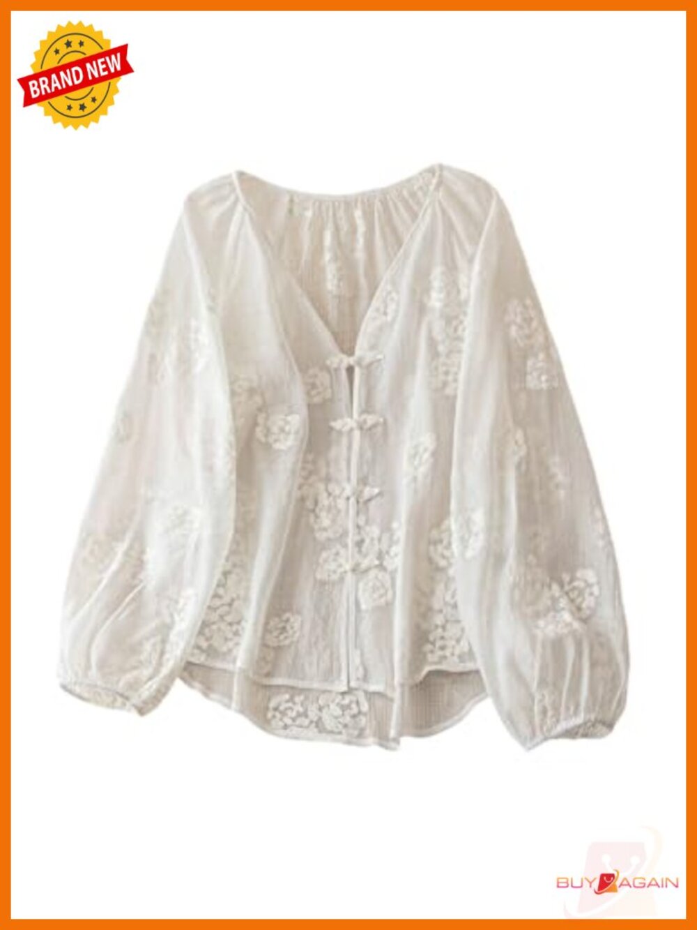 Boho Peasant Blouse Long Sleeve Floral Embroidered Tie Neck Top
